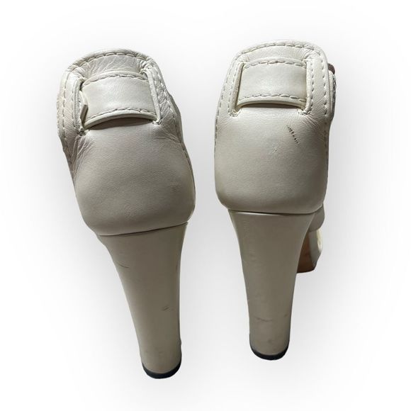 Authentic GUCCI White Soft Leather Chunky Heel Buckle Sandal Shoes  36.5 - Picture 4 of 7